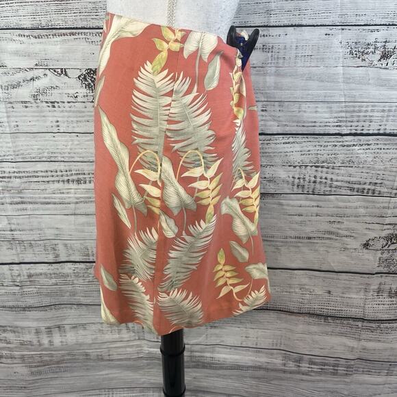 Tommy Bahama Skirt size 6 Orange Green Floral Tropical Silk Straight Knee Casual - Picture 6 of 9